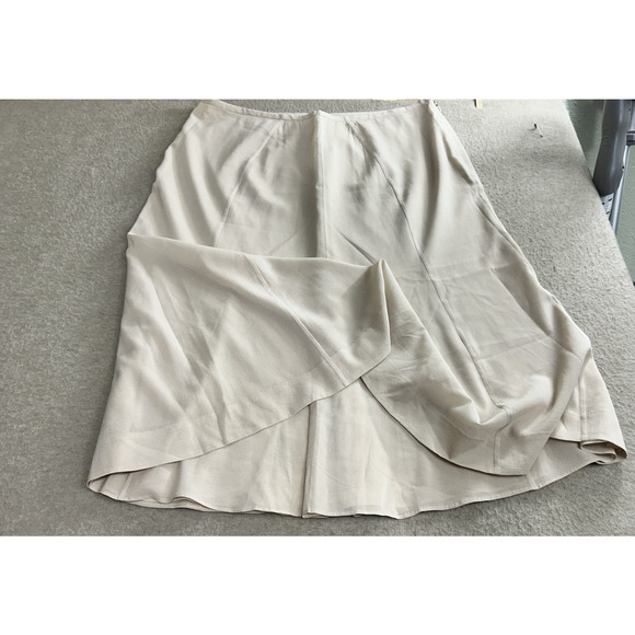 TSE Beige A-Line Silk Midi Skirt Sz 14 Lined Back Zipper Versatile Neutral - Picture 4 of 6